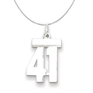 Silver, Athletic Collection Medium Polished Number 41 Necklace - 20 In